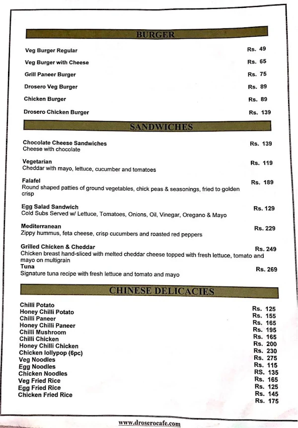 Drosero Cafe & Restro menu 