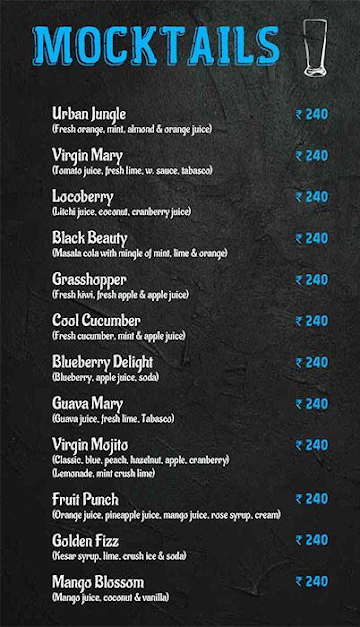 Hotel 360 Degrees menu 