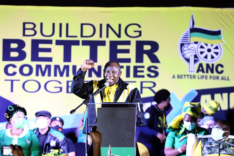 ANC president Cyril Ramaphosa at Thokoza Park, Soweto, where the ANC held its last rally for the local government elections.