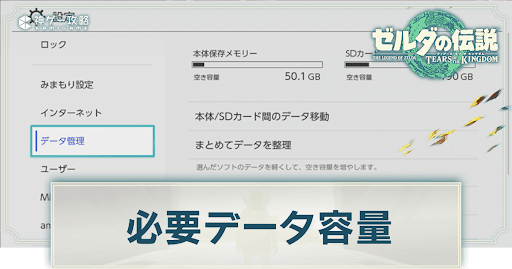 ゼルダの伝説ティアーズオブザキングダム_必要データ容量はどのくらい？容量の空け方