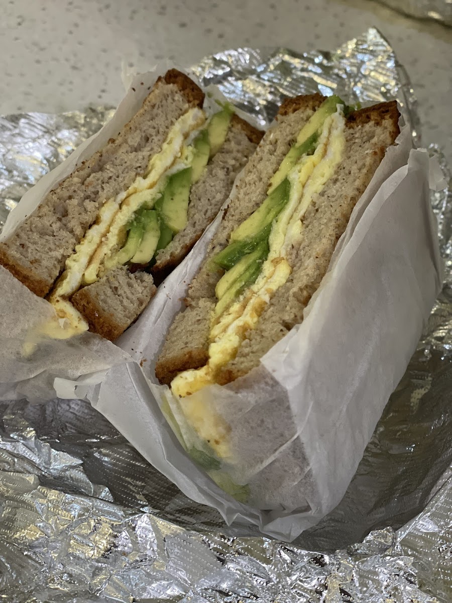 Egg and avocado on gluten free bread