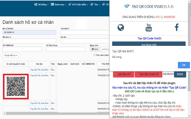 Tạo QR Code thẻ BHYT đăng kí VssID. Preview image 0