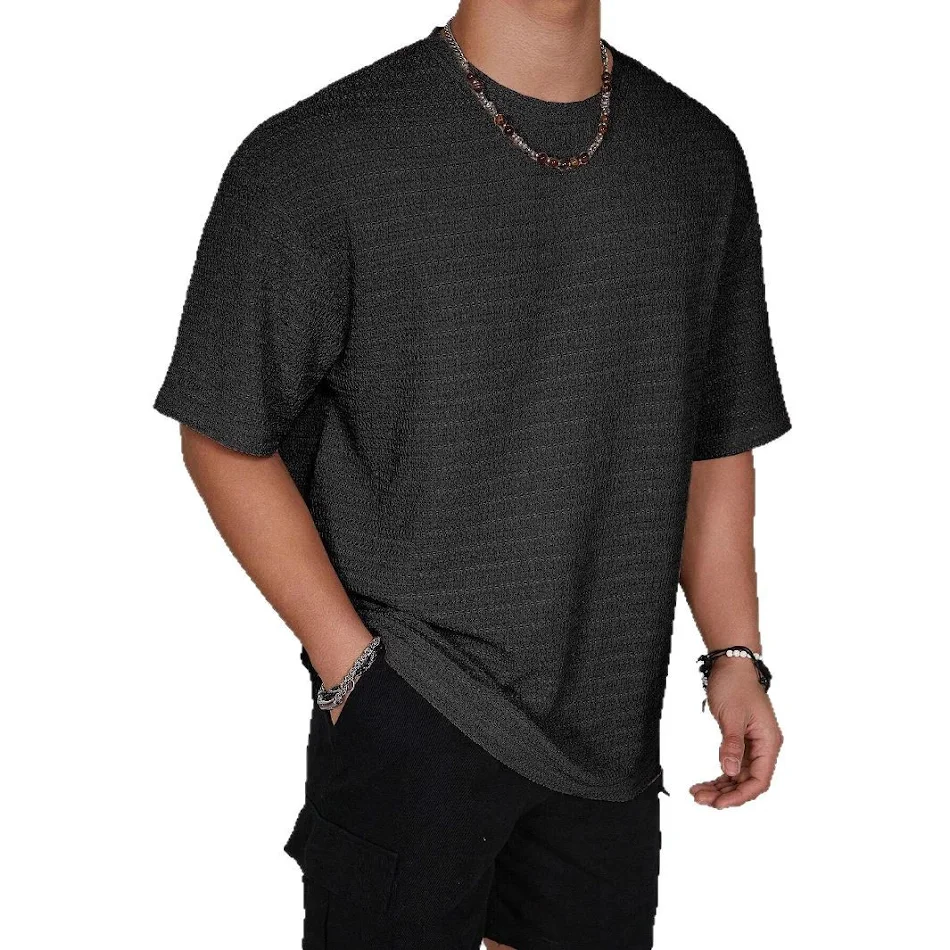 Men's Loose Hollow Solid Color Flow Round Neck T-shirt. Stay cool and comfortable in this breathable, lightweight summer