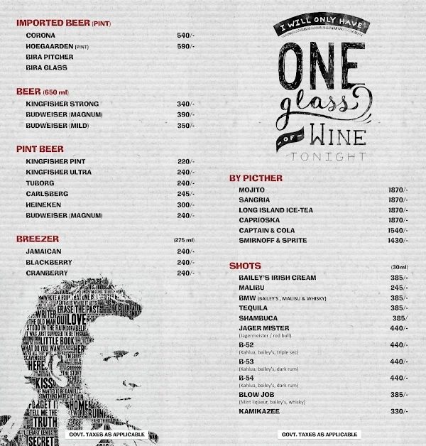 Ambience Bar & Kitchen menu 