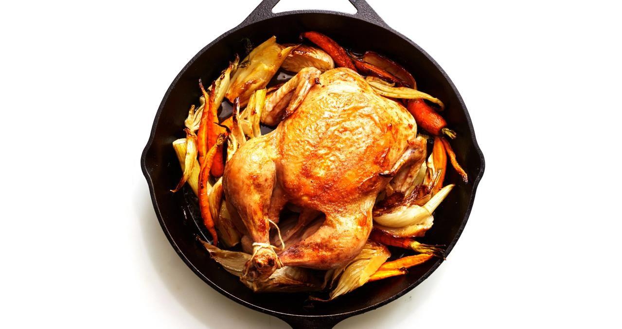 Roast Chicken with Fennel and Carrots in Cast-Iron 