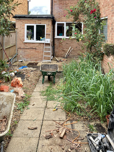 Before we installed Indian sandstone Raj green patio 