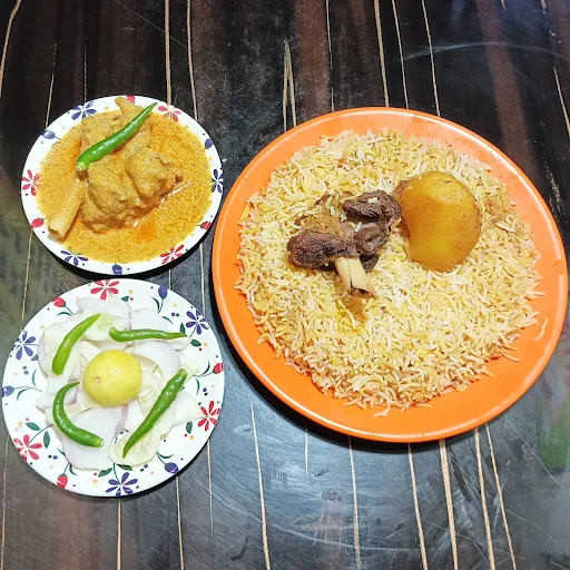 Mutton Biryani With Mutton Chaap And Salad