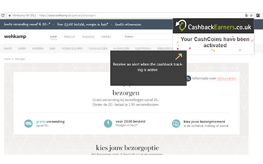 CashbackEarners Alertbar