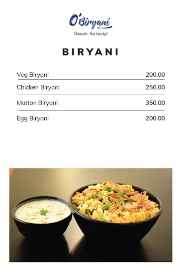 O'Biryani menu 