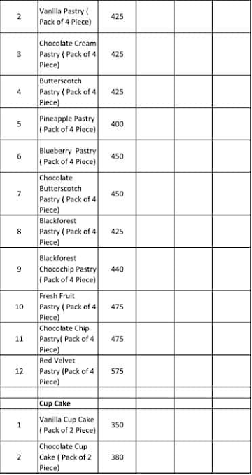 Cake 24X7 menu 