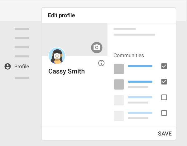 Change details to display, such as communities and profile pic  