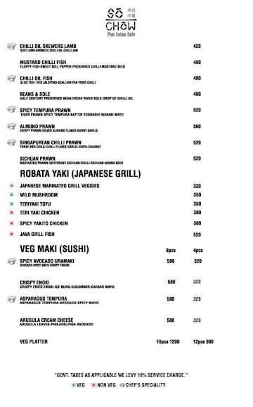 So Chow menu 