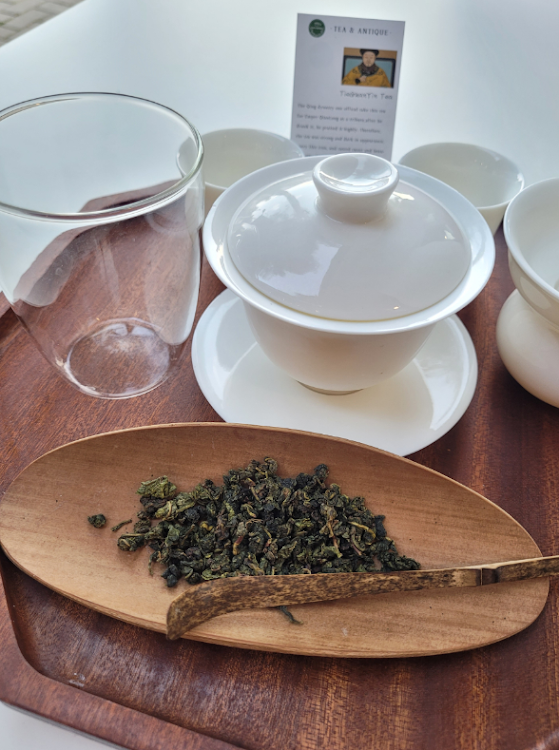 A tray of TieGuanYin tea ready to be brewed.