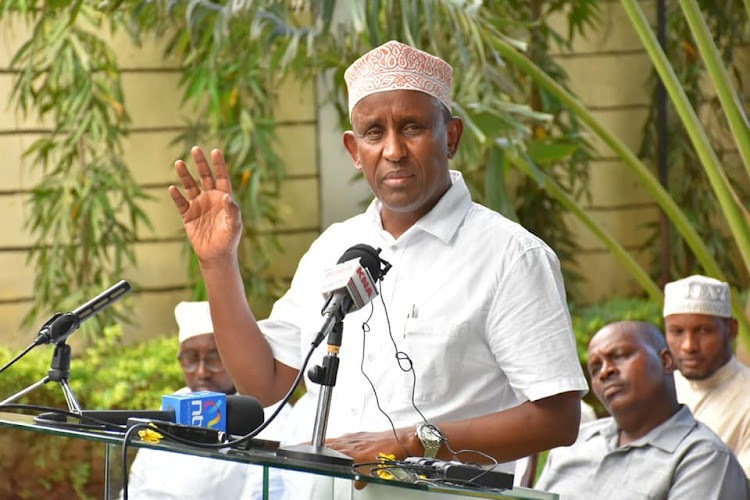 Garissa Governor Ali Korane speaks to the press at his residence on Thursday