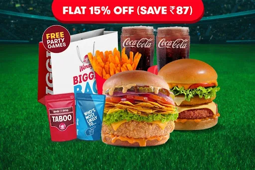Flat 15% Off On 2 Premium Non Veg Burgers + Fries + 2 Beverages