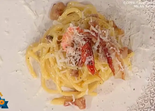 Carbonara con tartare di gambero