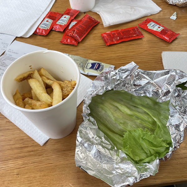 Fries and a cheeseburger lettuce wrap