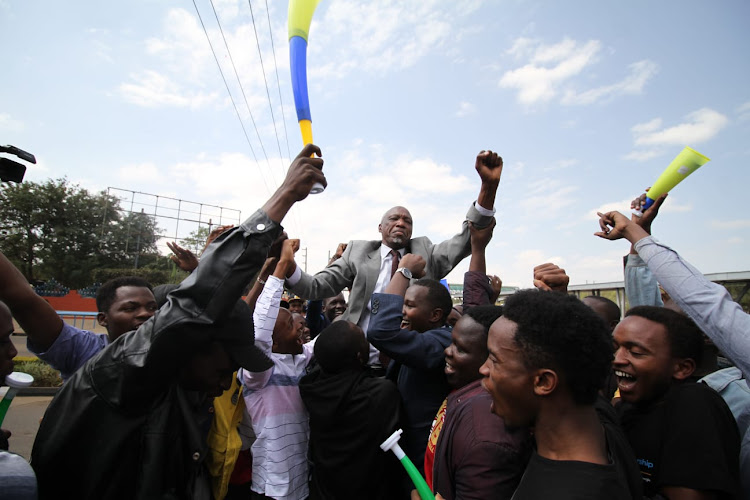 Kenyatta University Student leaders welcome the VC inside the Kenyatta University on July 27 2022.