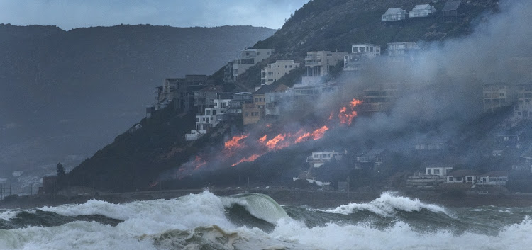 At least 9 properties were destroyed or badly damaged in the Sunny Cove area in Fish Hoek by a out of control fire on April 07, 2024 in Cape Town, South Africa. (Photo by Gallo Images/Brenton Geach)