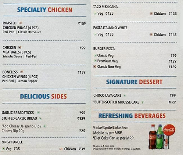 Domino's Pizza menu 