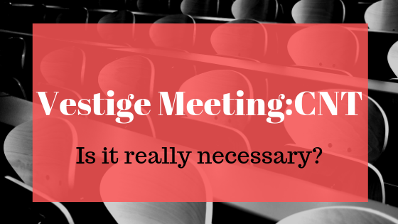 Chair background with foreground caption of Vestige Meeting