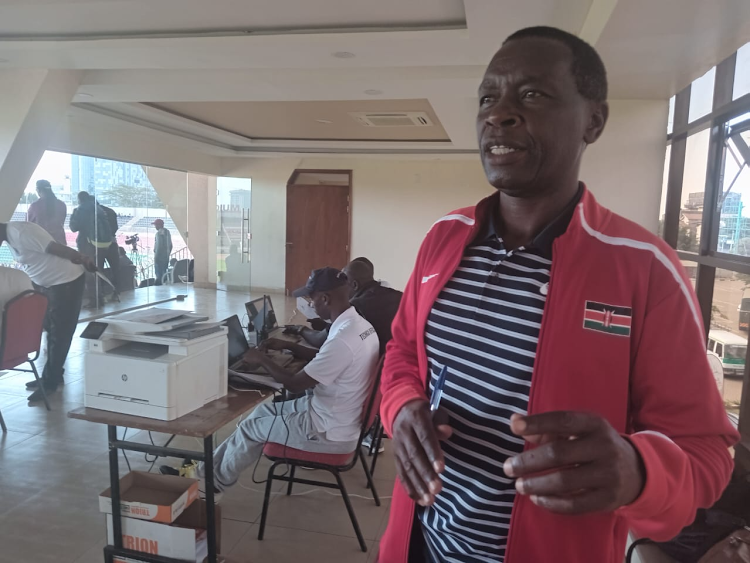 Youth head coach Robert Ngisirei dueing an interview at the Nyayo stadium.