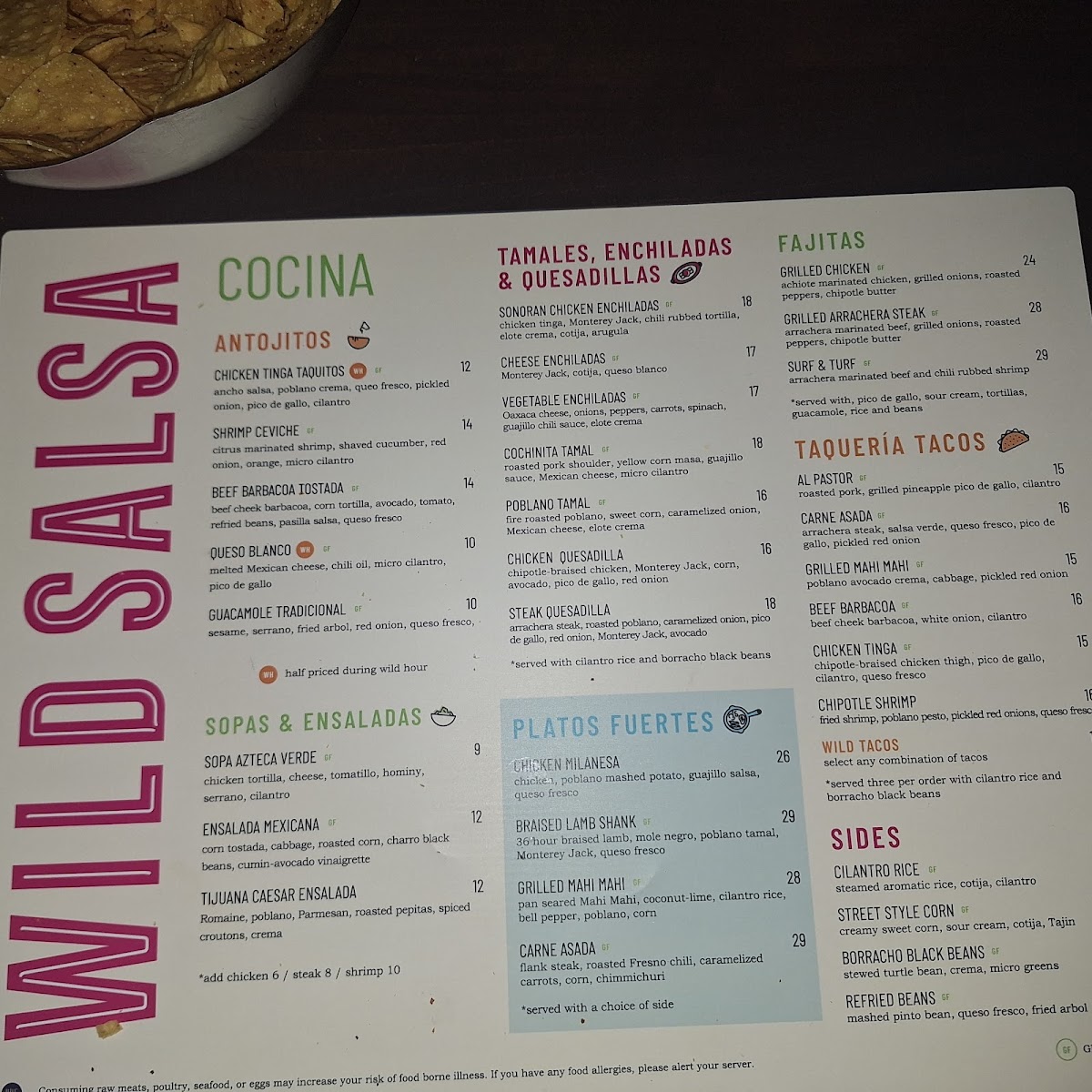 Wild Salsa gluten-free menu
