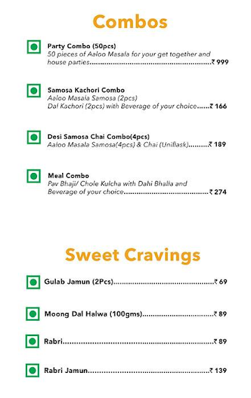 Samosa Singh menu 