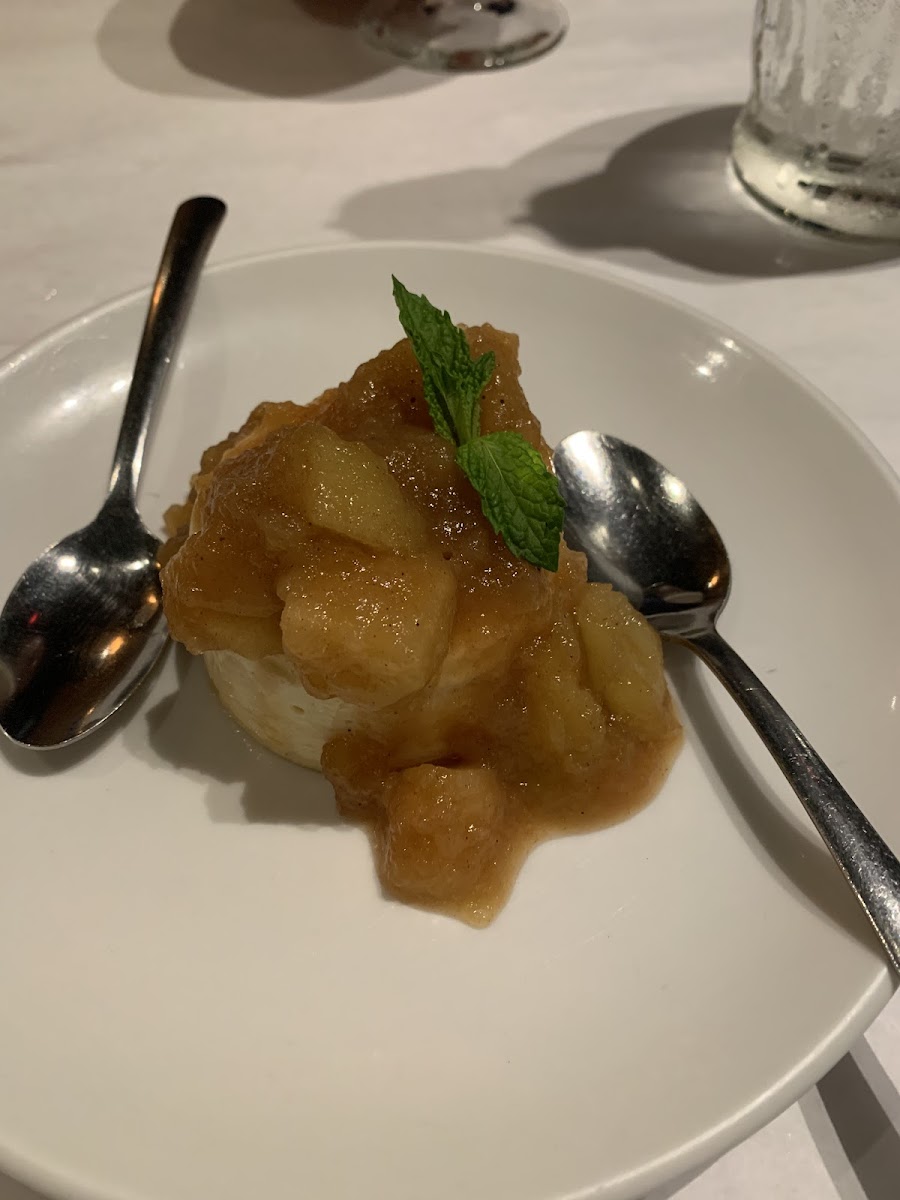 Apple compote over crustless cheesecake