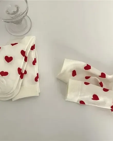 Funny Loving Red Heart Pattern Cotton Men Women Crew Sock... - 1