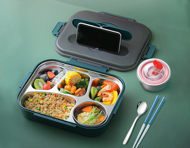 304 Stainless Steel Lunch Box with Soup Cup, Insulated Fresh-keeping Box. Keeps food fresh and warm for your lunch.