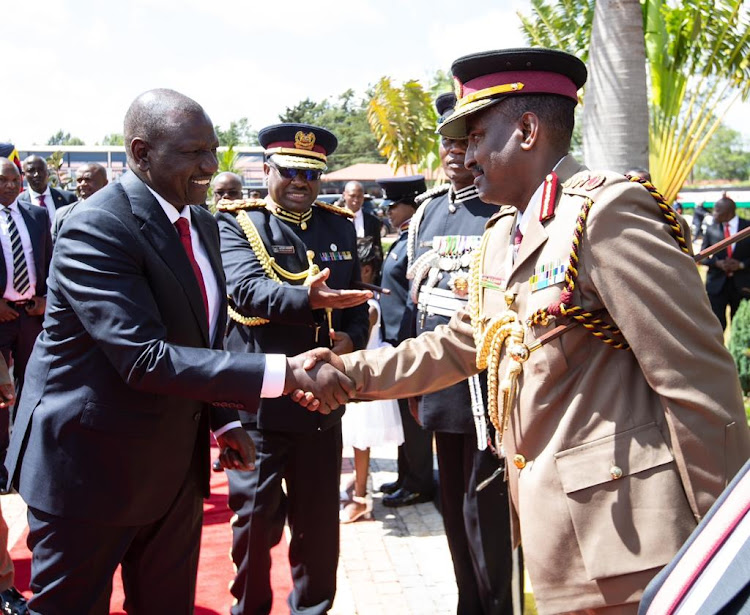 President William Ruto at Kiganjo during police recruits pass-out parade on January 10.