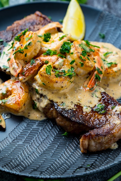 Steak in Creamy Cajun Shrimp Sauce (Surf and Turf)