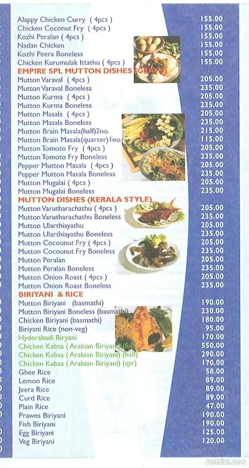 Empire Restaurant menu 