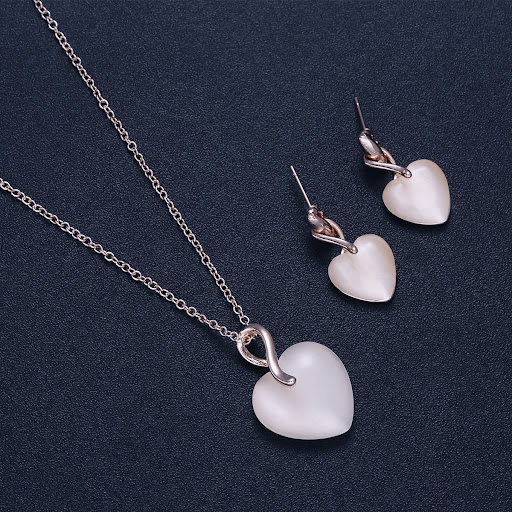 Title 1, Peach Heart Shaped Opal Necklace and Earring Se...