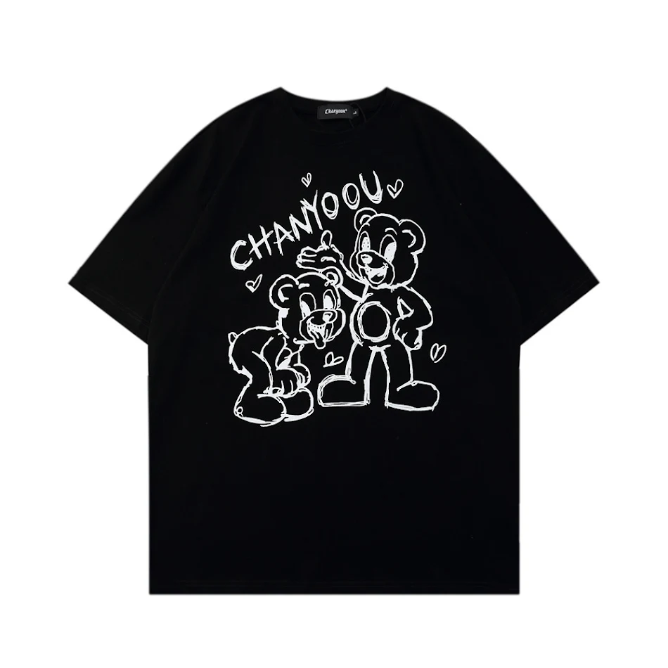 Fashion Men's Cartoon Bear Print Short Sleeve