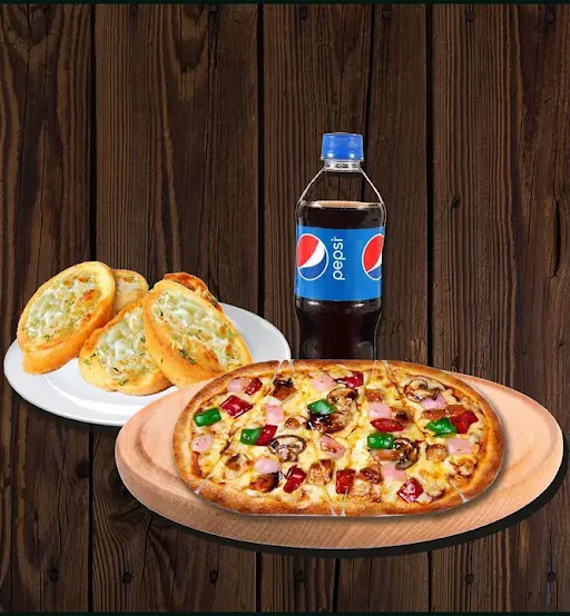 Regular-Bbq Mushroom Chicken Pizza + Garlic Bread + Pepsi