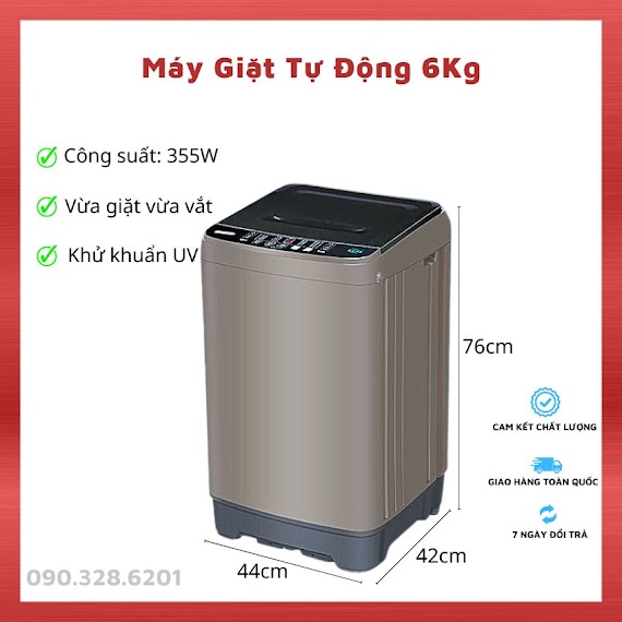 Máy Giặt Cửa Trên Tự Động 6Kg, Máy Giặt Đồ Trẻ Em Người Già Có Vắt Và Khử Khuẩn Uv