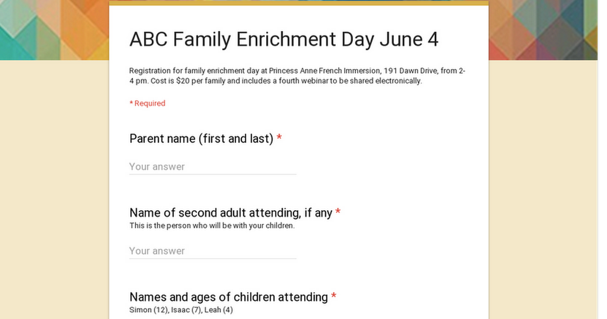 ABC Family Enrichment Day June 4