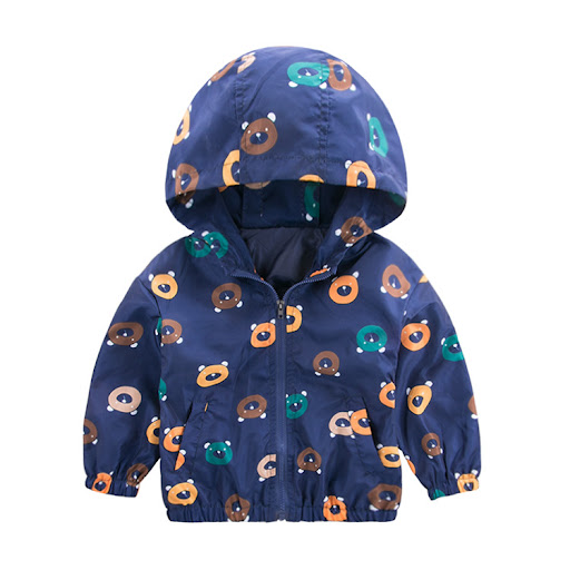 Title 1, Printed bear hooded zip jacket for kids, cozy a...
