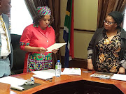 Delisile Ngwenya and Thandi Modise during the swearing-in ceremony.