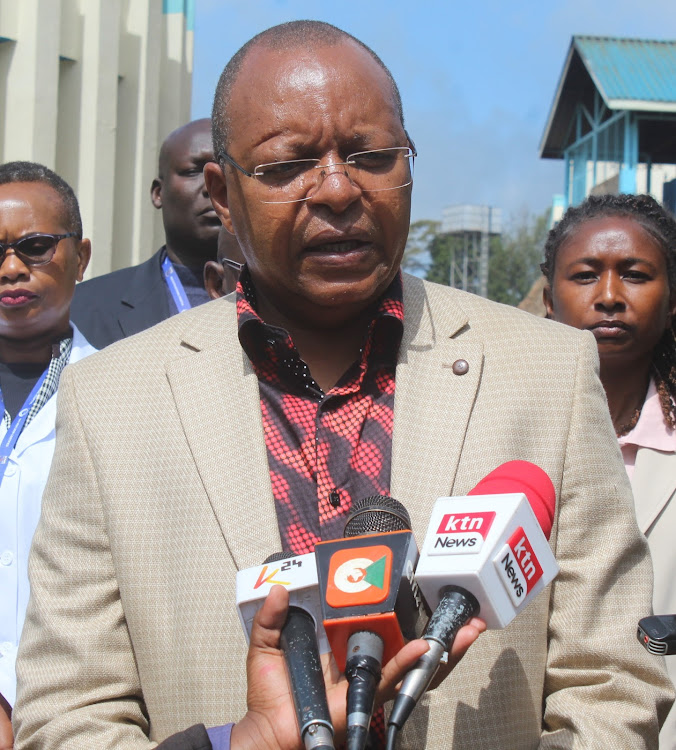 Othaya MP Gichuki Mugambi outside the mortuary in Othaya Wednesday