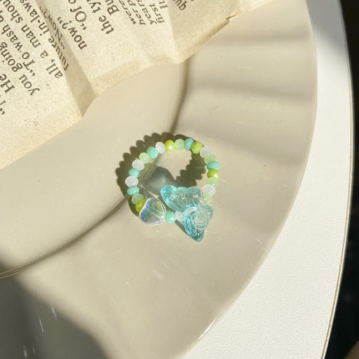 Title 4, Green Beaded Butterfly Love Ring Cute Transpare...