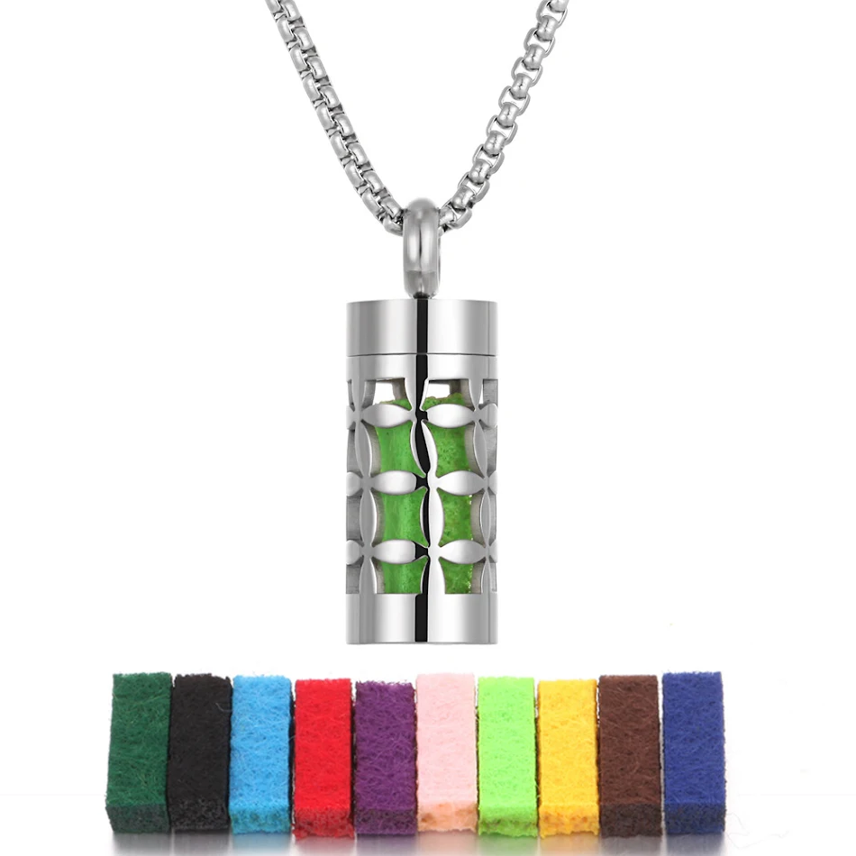 Aromatherapie Roestvrijstalen Hanger Cilindrisch Gecanneleerd Parfum Diffuser Holle Ketting Essentiële Oliën