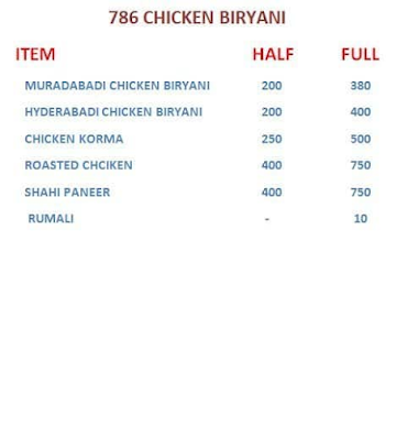 786 Chicken Biryani menu 