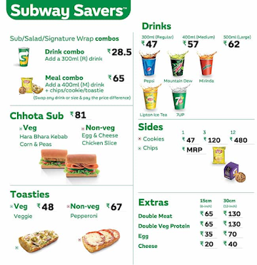 Subway menu 