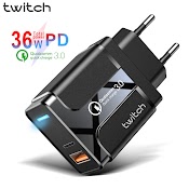 Củ Sạc Nhanh Twitch Q.c 3.0 Cổng Usb Type C Pd Với Phích Cắm Eu/Us Tùy Chọn