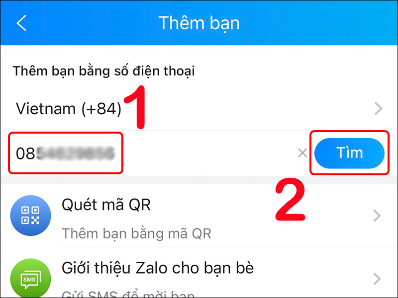 Tìm số điện thoại bằng Zalo