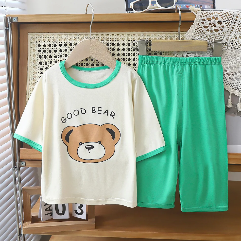 Zomerse 3/4 mouwen pak voor jongens en meisjes, dun, ademend, airconditioning kleding voor middelgrote en grote kinderen.