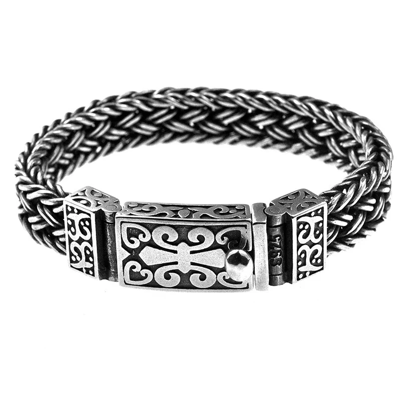 Bracelet en argent thaïlandais vintage original Mode Accessoire féminin élégant Bijou traditionnel fait main Cadeau unique